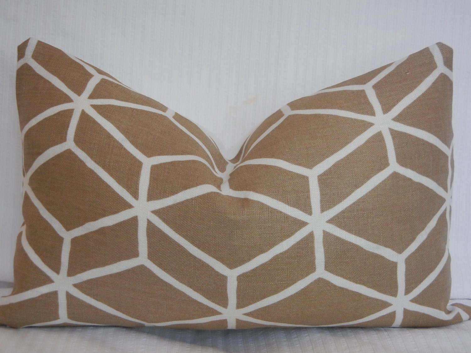 10 " x 16" Geometric  "BETHE"  Pillow Cover - Designer Fabric - Back fabric-Solid (light ivory/white) color