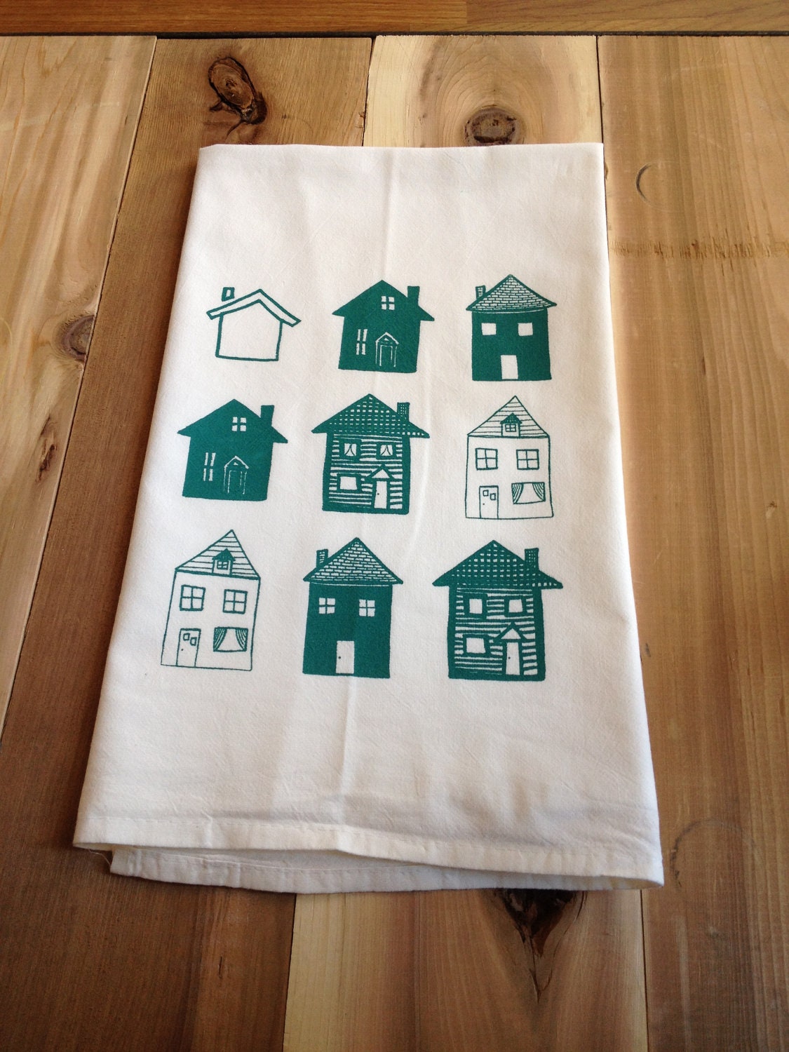 Houses Kitchen Towel, Tea Towel, Flour Sack Towel- Single - garbella