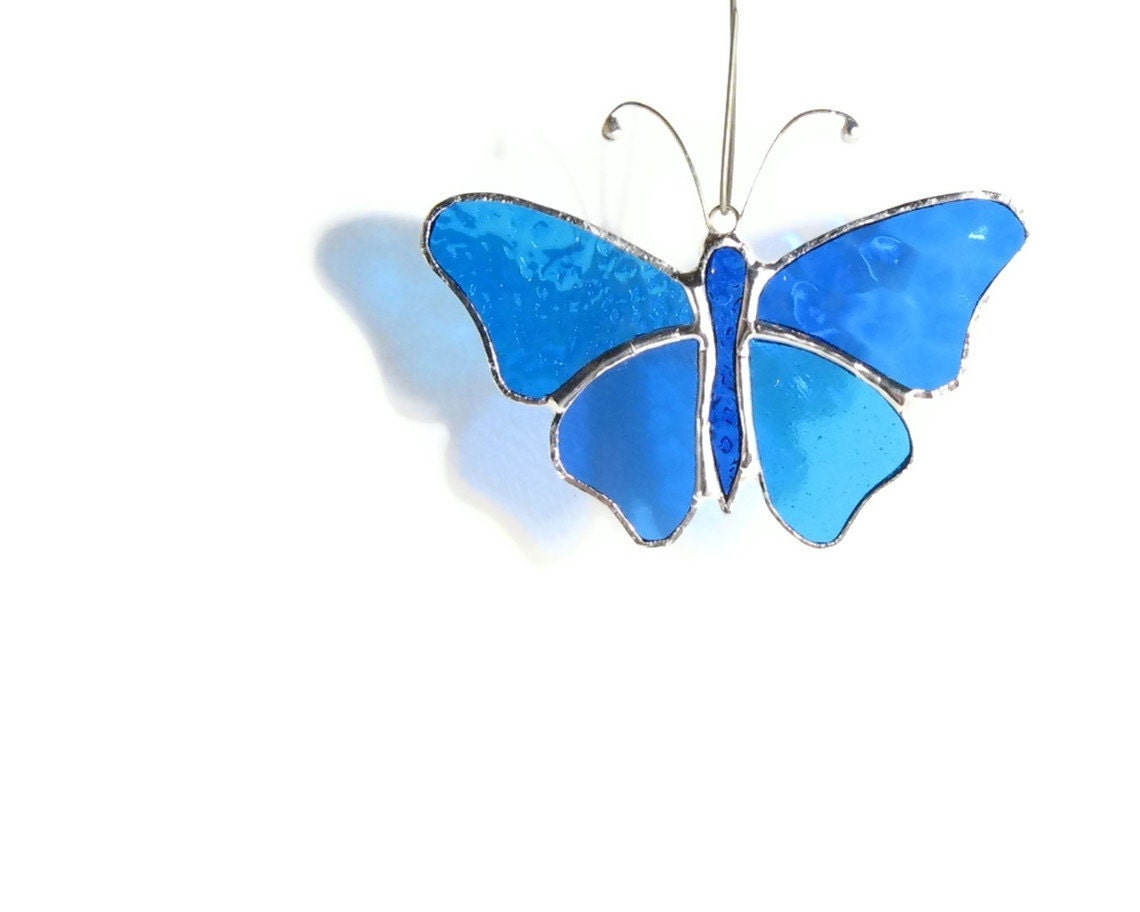 Blue Butterfly Stained Glass Suncatcher