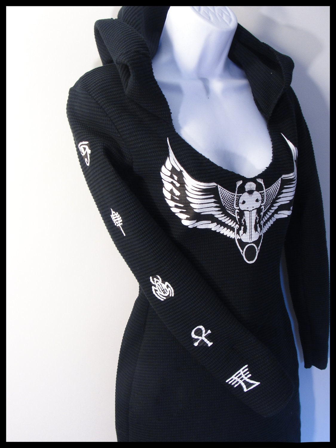 Venni Capric Tie Back Egypttian Hoodie Dress - Black - Made to order