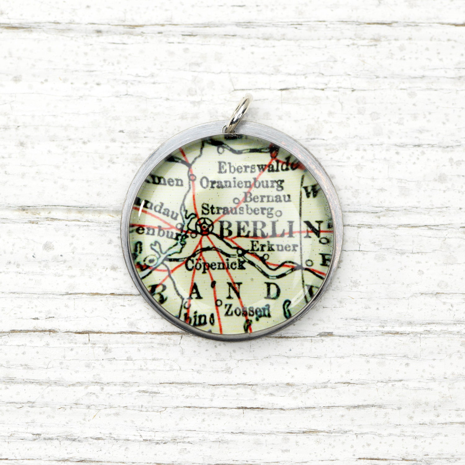 Berlin Germany - Vintage Map Pendant in Handmade Sterling Setting