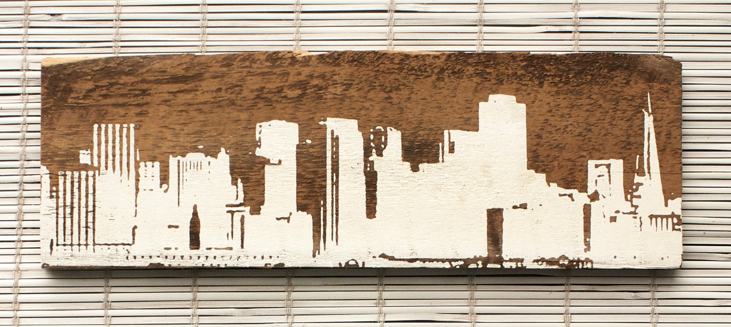 San Francisco Skyline Wall Hanging on Reclaimed Barn Wood - 7"x16"