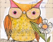 yellow owl - watercolor painting - print - wall art - 8 x 8 - limited edition archival print by cori dantini
