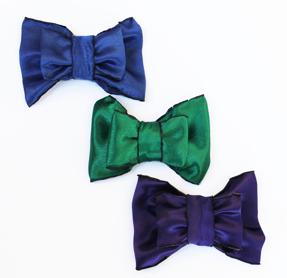 Set of Three Hand Burned Satin Bows- Choose Your Colors