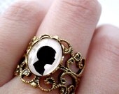 Personalized Silhouette Ring - Antique Gold Vintage Filigree - Custom Profile Cameo Jewelry - Gift for Mom, Bridesmaids (LIMITED STOCK)