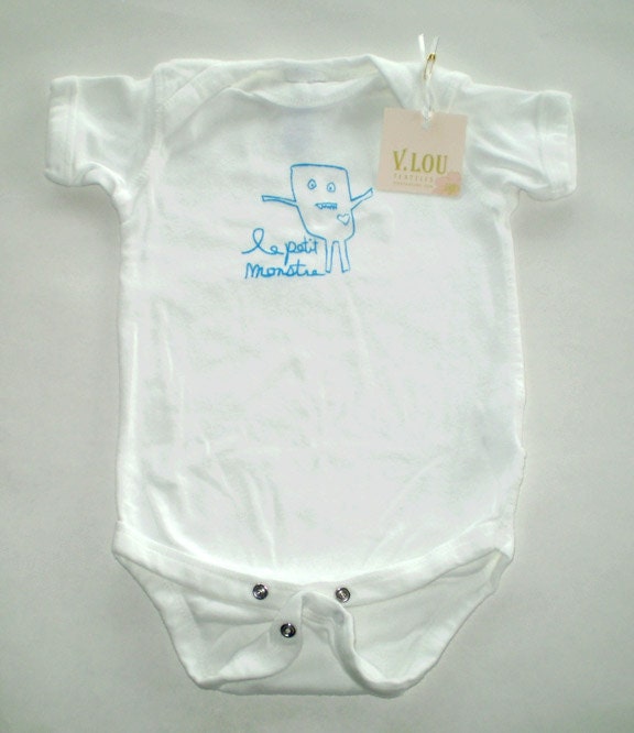 monster screenprinted onesie infant bodysuit, one piece or layette size 12 Months VLouTextiles Salt Lake City