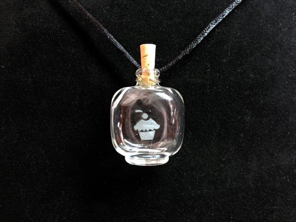 Cupcake Etched Tiny Bottle Pendant