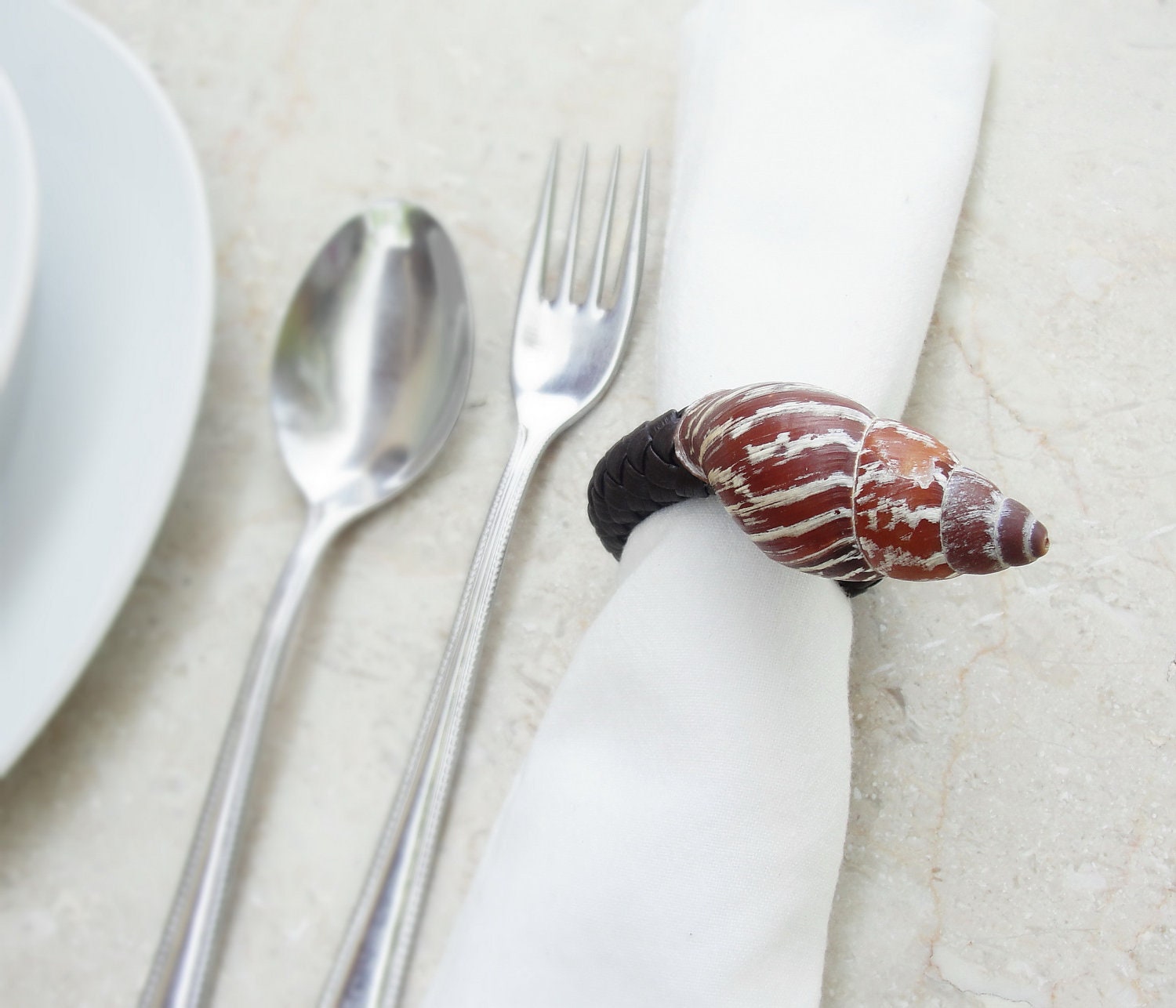 Shell Leather Napkin Ring Holder - Beach Home Decor