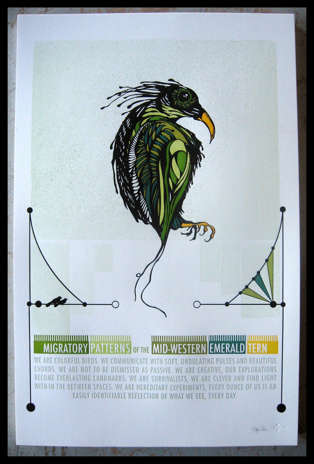 Mid-Western Emerald Tern, 3 of 3 letterpress bird