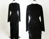 1930s Velvet Gown - Vintage Dramatic Draped Old Hollywood Glamour Dress - Medium