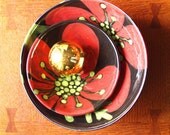 Floral Nesting Bowls - Red Poppy Set of Two Off Center Bowls Med and Sm - Pottery Serving Home Decor Gourmet Chef Gifts RP-298, RP-297