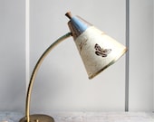 Vintage Mid Century Butterfly Desk Lamp / Brass, Gooseneck Lamp, Fiberglass Shade