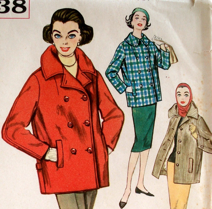 Vintage 1950s Car Coat Pattern Simplicity 2638 Bust 32