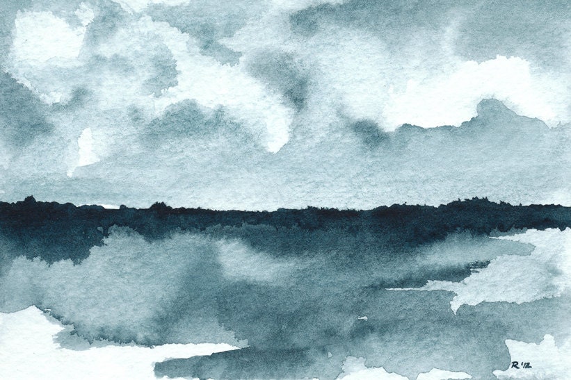 Landscape Watercolor Painting - Archival print - Superior in Indigo