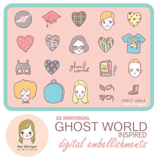 Ghost World inspired embellishment kit - 22 embellishments - digital scrapbooking