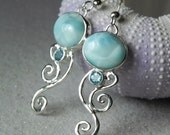 Larimar Earrings - Larimar Sterling Silver Swirl Blue Topaz Earrings - Larimar Blue Topaz Jewelry - Unique Larimar Silver Blue Aqua