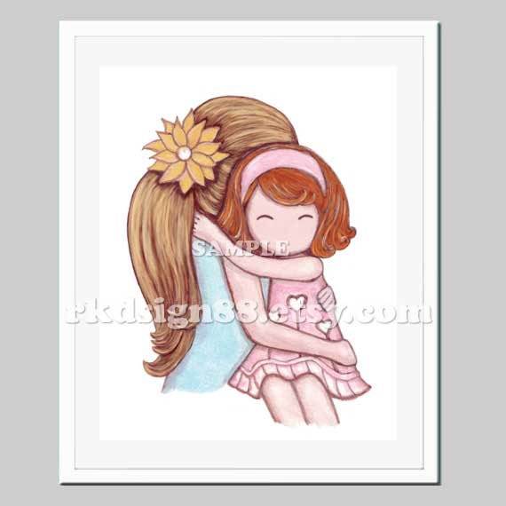 Nursery art, print, mother and daughter painting, nursery decor, girls decor, kids wall art, blonde, red hair, My Sunshine 8 x 10 print