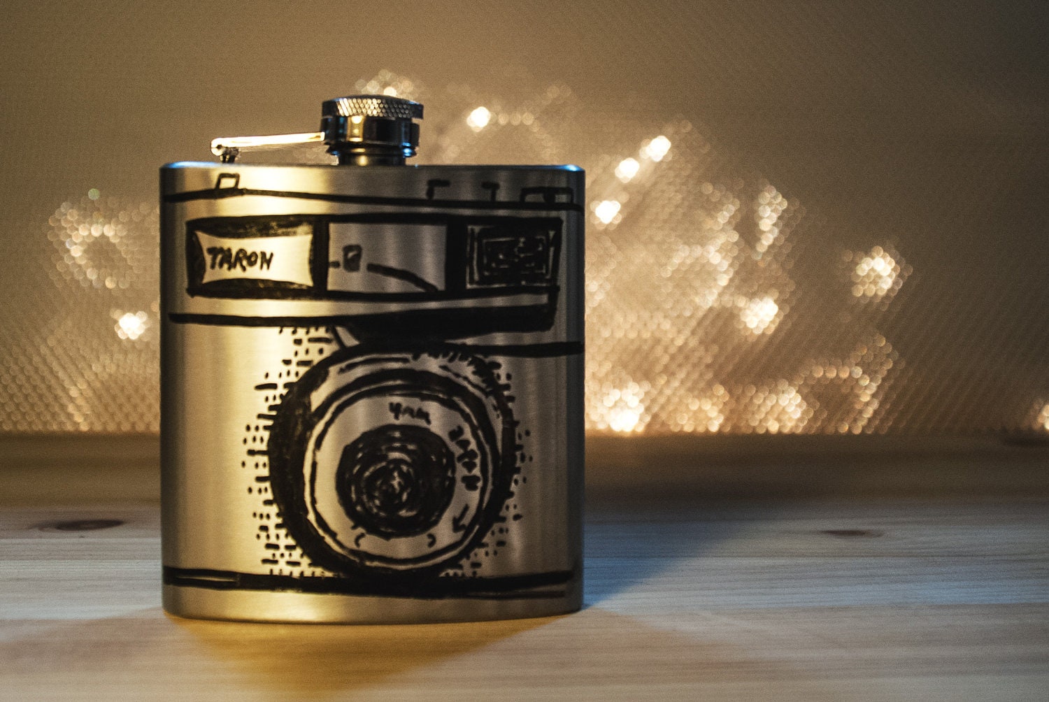 Hand Drawn Taron Camera Flask