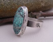 Wishes Ring. Handmade Sterling Silver Turquoise Metalsmith Ring. Dandelion. Size 9 1/2