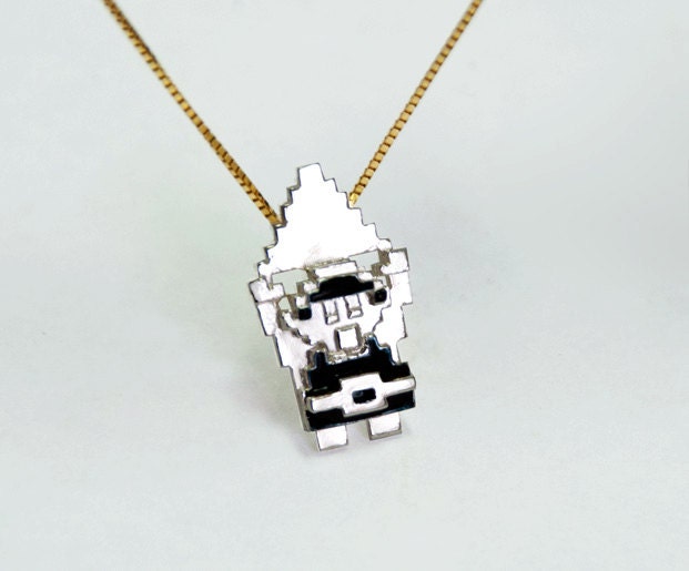 Link Pendant in Silver with Black Enamel