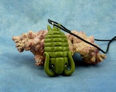 Olive Green Trilobite Necklace, Handmade Polymer Clay Jewelry