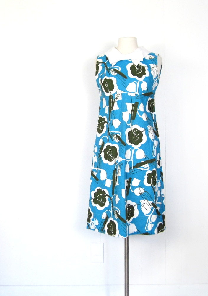 1960s Mod Dress / Bluebells and Bow / 60s Dress / S M