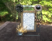 Rhinestone Spider Halloween Jeweled Glass Picture Frame
