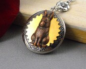 Steampunk Rabbit Bunny, Antique Silver, Wonderland, Woodland,  Watch Gear Necklace Locket- MECHANICAL BUNNY