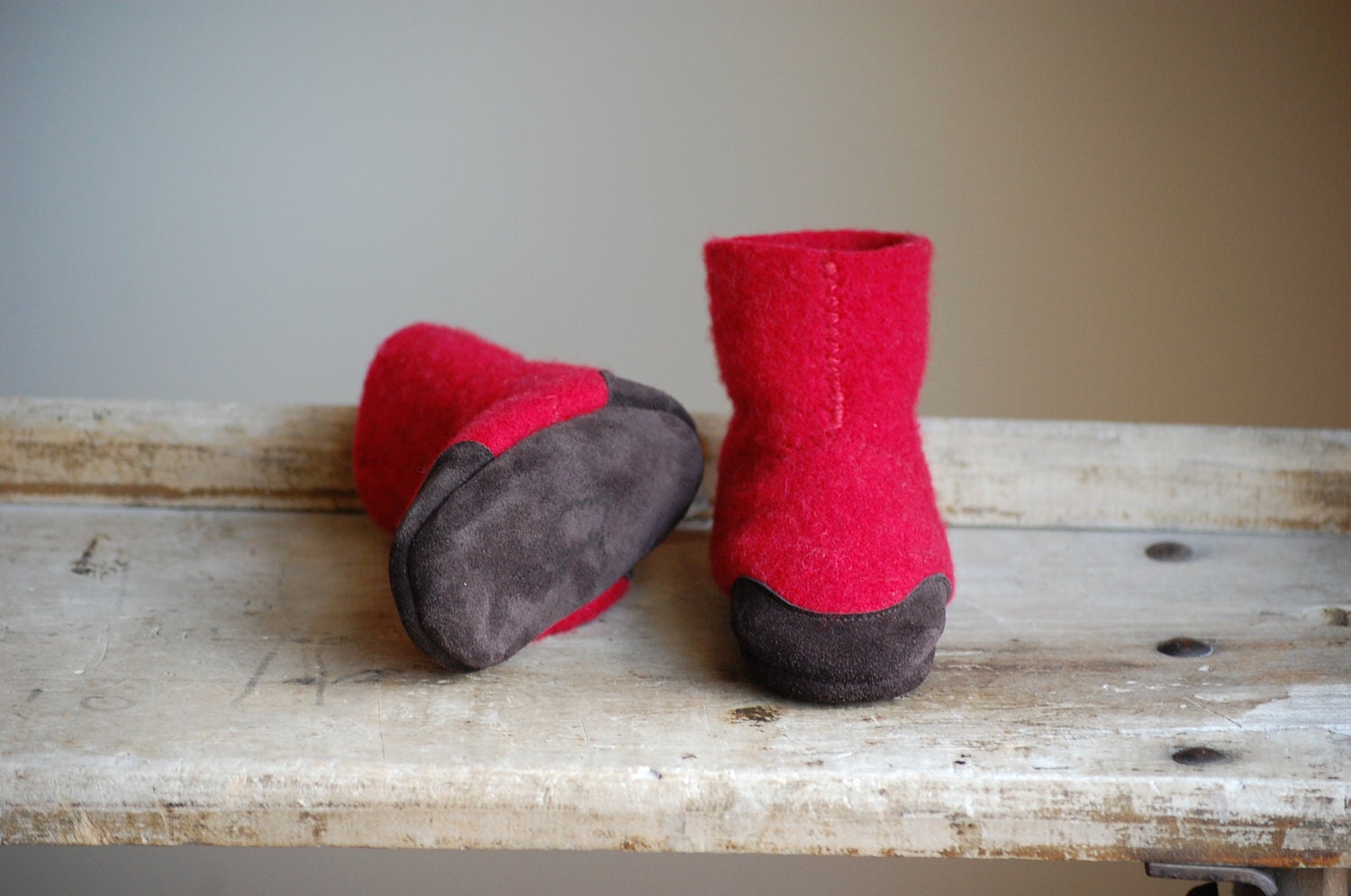 Baby Shoes, Wool Slippers, Eco Friendly, Size 6-18, 12-24 months, Red Rover