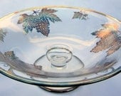 Sterling Silver Compote Dish Overlay Grapes Glass Bowl Pedestal Leaves Vintage DDB7