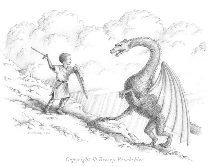 Fighting Dragons - Boy's Room Art Print - Gifts for Boys