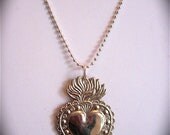 Intricate 2.5" SACRED HEART Milagro Pendant and 22" sterling silver plated necklace- Perfect for your holiday gift giving
