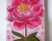 Pink Peony with Light Blue Vase Original Mixed Media Art on Salvaged Wood