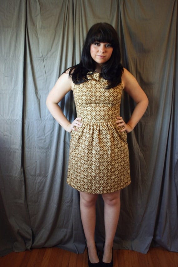 Mad Men 1950's Dress- Brown Plaid Dress- size small- SALE