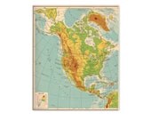Canada, Mexico, United States. Vintage 1940s North America Map. 8" x 10". Ready to Frame.  (No. 269)