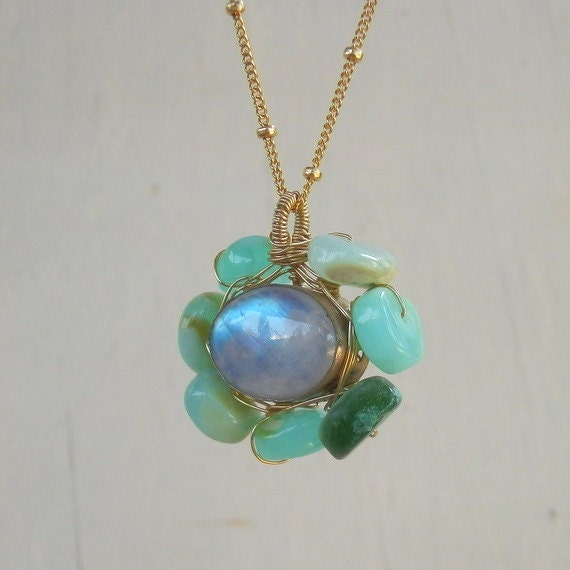 Moonstone Necklace, Peruvian Opal Moonstone Mandala Necklace, Meditation Jewelry, Moonstone Jewelry, Gold Filled Necklace, Gemstone Jewelry