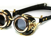 STEAMPUNK GOGGLES black leather polished brass gears FLEX Solid Frames