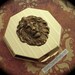 Brass Lion Mirror Case Vintage Inspired Art Deco Octagon Shape Gold Case Mirror Compact Case