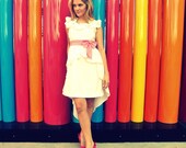 Fishtail Style Short White Vintage Wedding Dress with Pink Sash