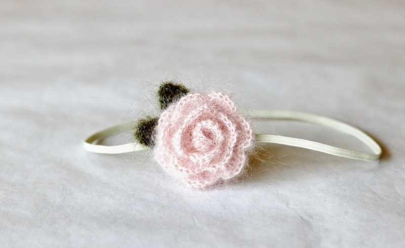 Crochet Flower Headband - Mohair and Silk - Photography Prop - Newborn Photo Prop - Child Toddler Baby Girl - Light Pink