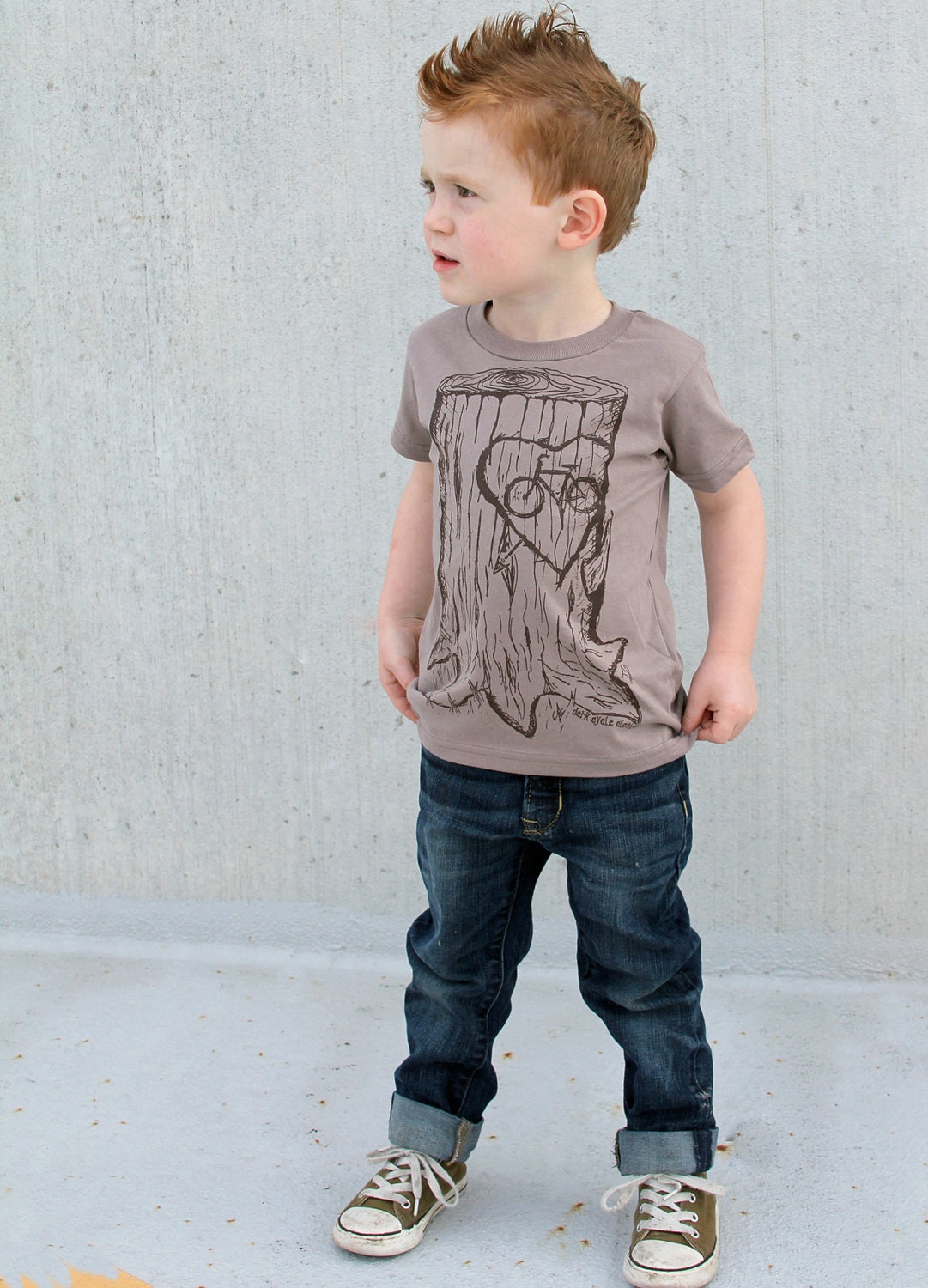 Faux Bois Bicycle Children T Shirt - Organic Cotton American Apparel and Hand Carved Design