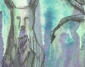Original Watercolor  Painting 'Standing Blue Bear' 4x6