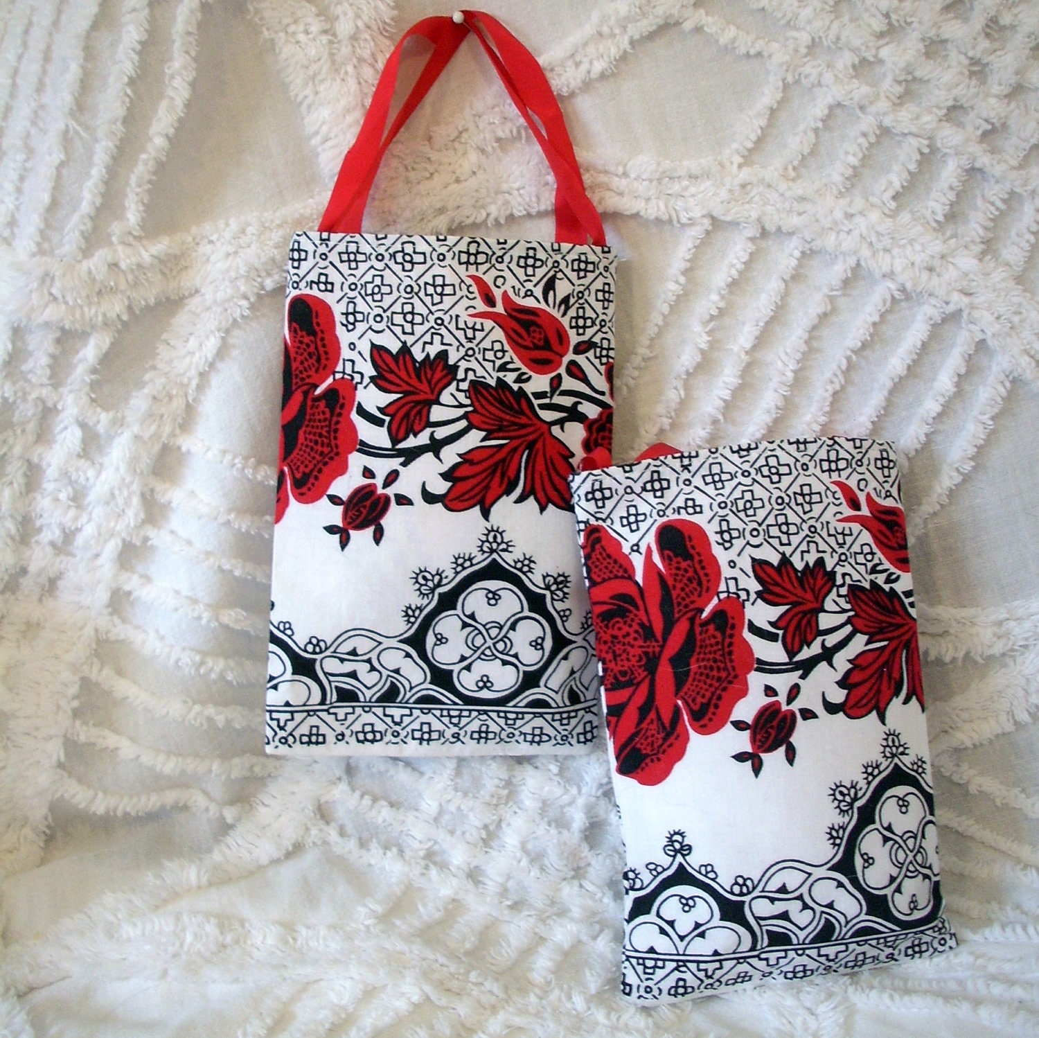 Gift Bags Handmade Black and White Red Roses Set of 2 mini bags Gift Wrapping Accessory