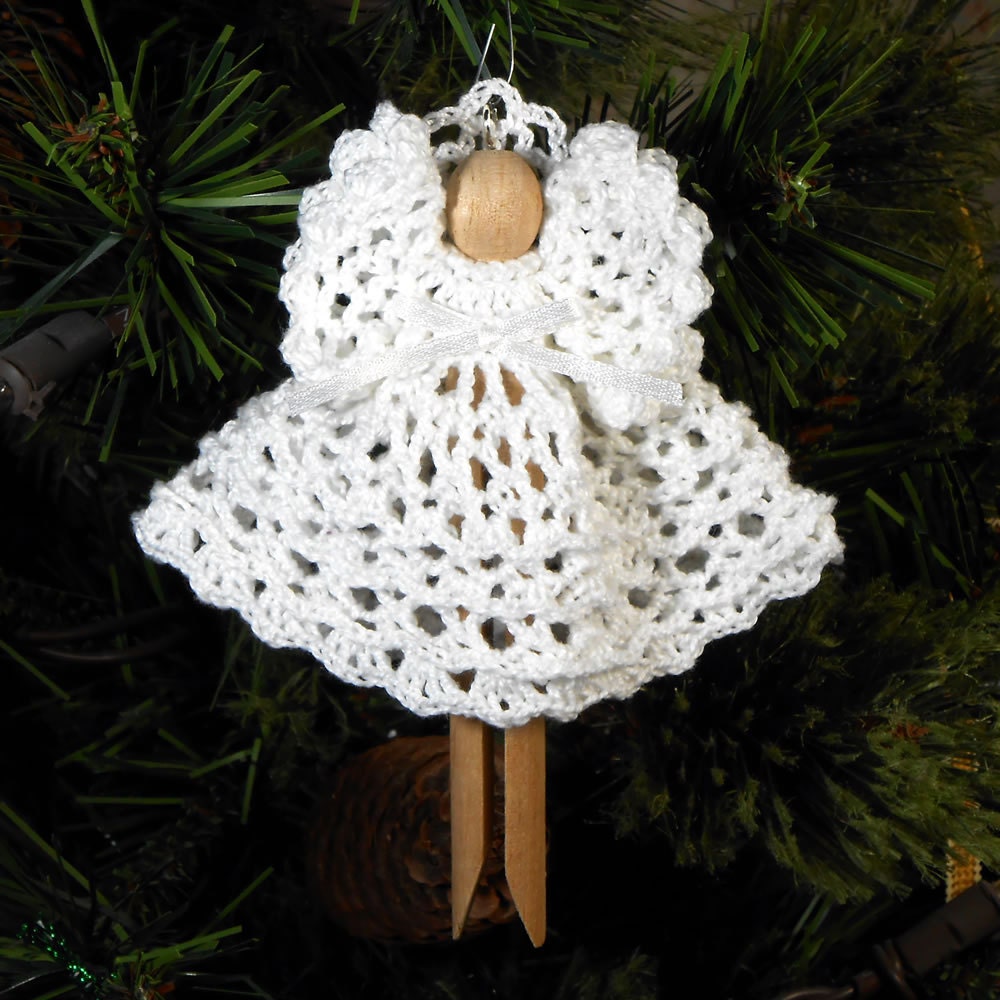 Crocheted Angel Holiday Christmas Tree Ornament - Goldie in White - Free Shipping