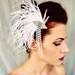 Great Gatsby - Art Deco Headpiece - Vintage Rhinestone Fringe White Ostrich Feather Fascinator - One of a Kind