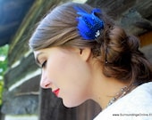 Unique Royal Blue Spotted Feather Hair Comb