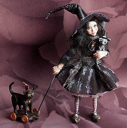 OOAK child spooky witch with toys 1/12th scale
