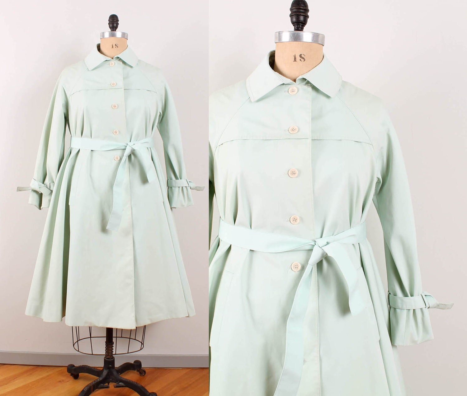 35% OFF 1970s Diane von Furstenberg Trench Coat - Womens XL - Mint Green Swing Coat Jacket DVF for Main Street Rain Coat Overcoat 70s Paste
