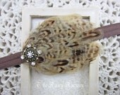 Animal Print Feather Headband - Shades of Beige and Brown Luxe Feather Headband w/ Gold & Crystal Accent, Baby Child Girls Headband