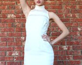 Vtg 1990s  Designer Carmen Marc Valvo Striped White Body Con Fittied Sexy Bondage Dress M